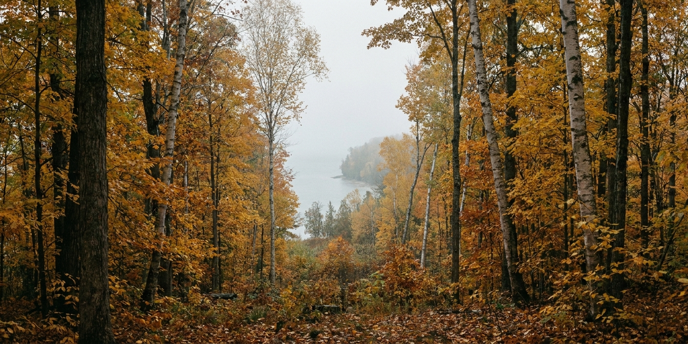Michigan woodland in autumn, regional character near Standish